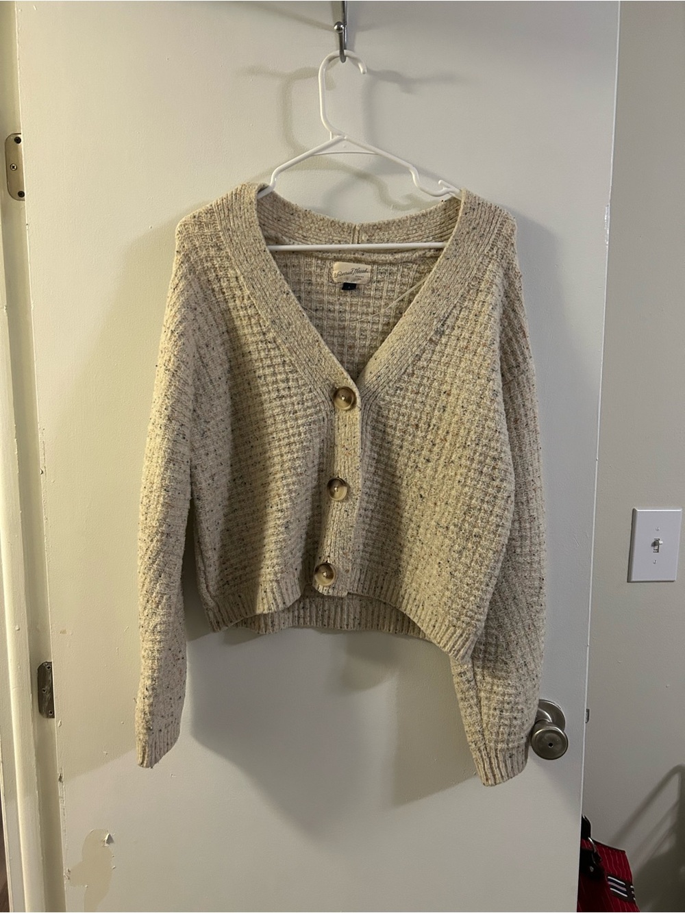 Universal Thread Cream Speckled Waffle-Knit Button Cardigan - Picture 2 of 8
